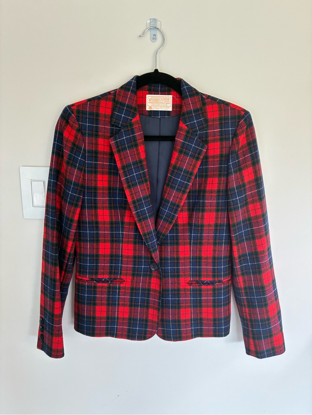 Pendleton Red and Navy Tartan Single-Button Blazer